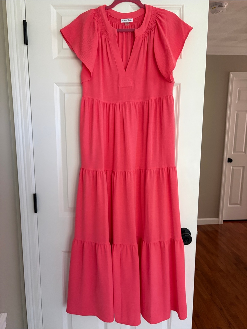 Calvin Klein Coral Tiered Maxi Dress